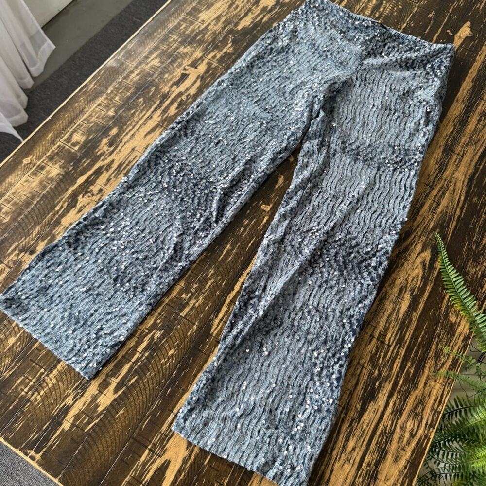 ZARA - Blue-Grey Sequin Pants – Size Medium